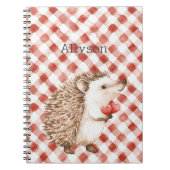Cute Red White Plaid Stripes Hedgehogs ノートブック (正面)