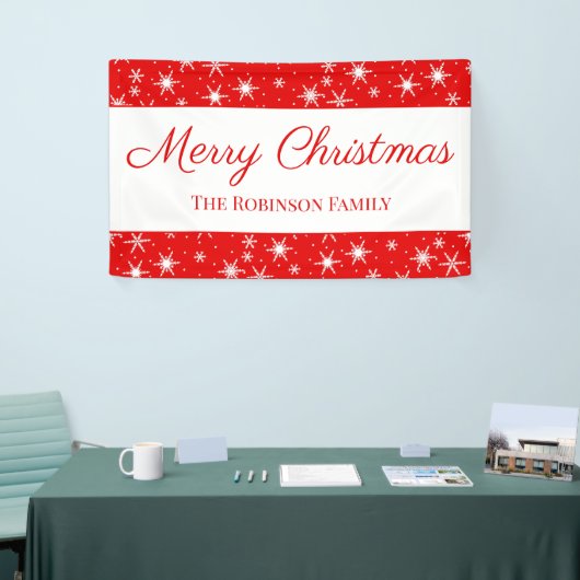 Cute Red White Snowflake Merry Christmas 横断幕 (トレードショー)