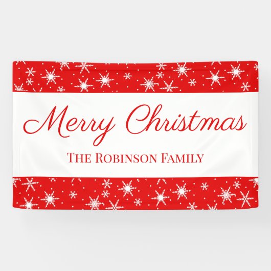 Cute Red White Snowflake Merry Christmas 横断幕 (横)