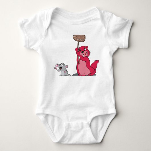 Cute Red Working Beaver Baby Bodysuit - Artistic  ベビーボディスーツ (正面)