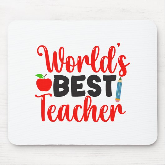Cute Red Worlds Best Teacher Typography マウスパッド (正面)