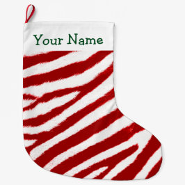 Cute Red Zebra Stripe Pattern Add Your Name ラージクリスマスストッキング