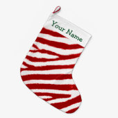Cute Red Zebra Stripe Pattern Add Your Name ラージクリスマスストッキング (正面 (吊り時))