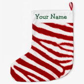 Cute Red Zebra Stripe Pattern Add Your Name ラージクリスマスストッキング (裏面)