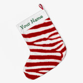 Cute Red Zebra Stripe Pattern Add Your Name ラージクリスマスストッキング (裏面 (吊り時))