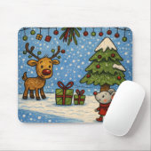 Cute Reindeer and Mouse Christmas Mousepad マウスパッド (マウス)