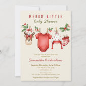 Cute reindeer baby clothes Merry Little Christmas 招待状 (正面)