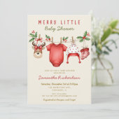 Cute reindeer baby clothes Merry Little Christmas 招待状 (スタンド正面)