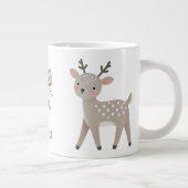 Cute Reindeer & Bow Drawing Christmas Name ジャンボコーヒーマグカップ (右)