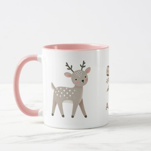 Cute Reindeer & Bow Drawing Christmas Name マグカップ (左)
