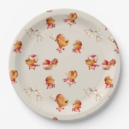 Cute Reindeer Christmas  ペーパープレート (正面)