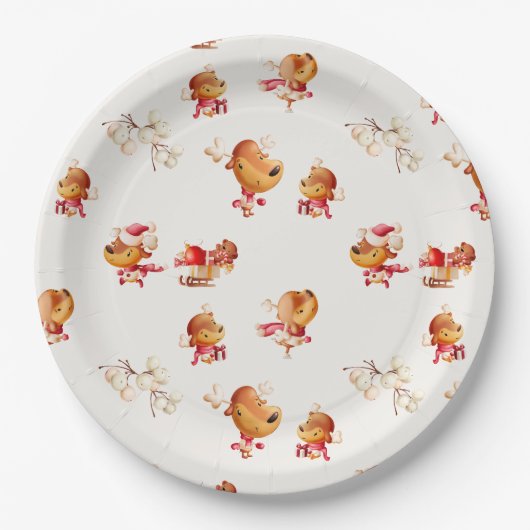 Cute Reindeer Christmas  ペーパープレート (正面)