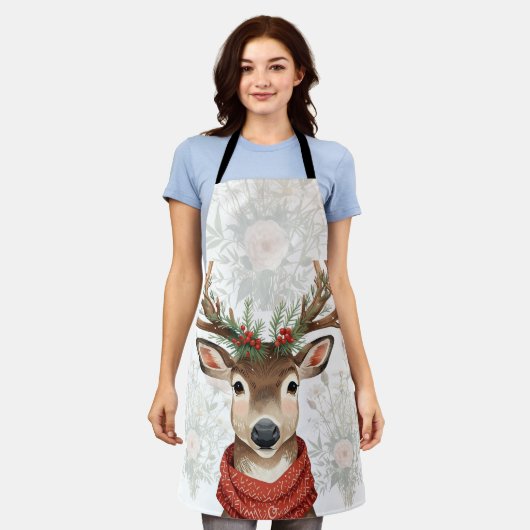 Cute Reindeer Christmas Apron For Winter Festive エプロン (着用した状態)