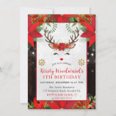 Cute Reindeer Christmas Birthday Party 招待状 (正面)