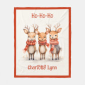 Cute Reindeer Christmas Blanket for Kids With Name フリースブランケット (正面)