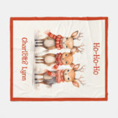 Cute Reindeer Christmas Blanket for Kids With Name フリースブランケット (正面(横))