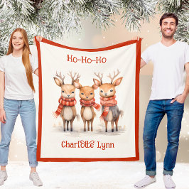 Cute Reindeer Christmas Blanket for Kids With Name フリースブランケット