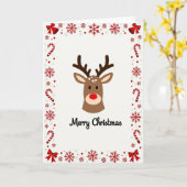 Cute Reindeer Christmas Card カード (黄色い花)