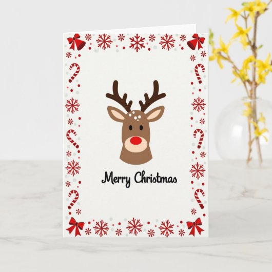 Cute Reindeer Christmas Card カード (黄色い花)