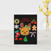 Cute Reindeer Christmas Cartoon Holiday Festive Ar カード (黄色い花)
