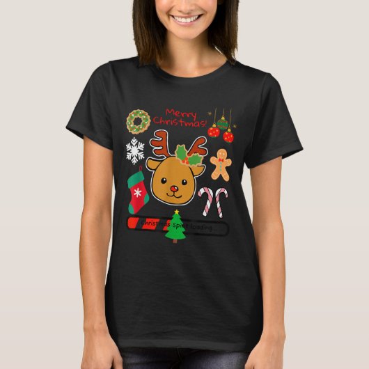 Cute Reindeer Christmas Cartoon Holiday Festive Ar Tシャツ (正面)
