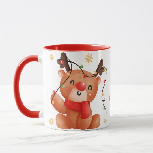 Cute Reindeer Christmas Design, Festive Holiday マグカップ (左)