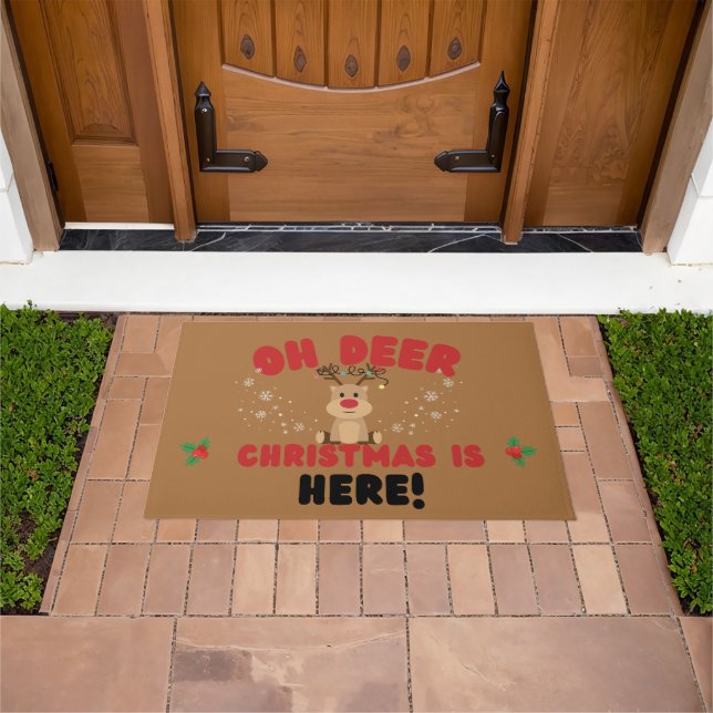 Cute Reindeer Christmas Doormat ドアマット (室外)