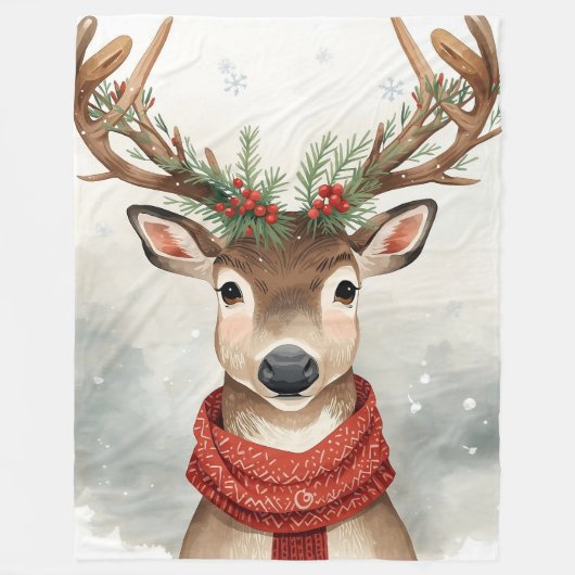 Cute Reindeer Christmas fleece Blanket フリースブランケット (正面)