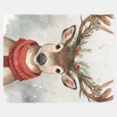 Cute Reindeer Christmas fleece Blanket フリースブランケット (正面(横))
