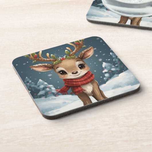 Cute reindeer christmas holiday tables コースター (左側)