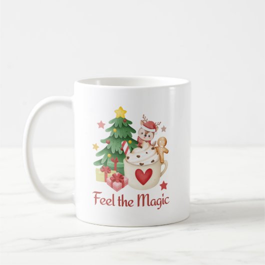 Cute Reindeer Christmas Mug コーヒーマグカップ (左)