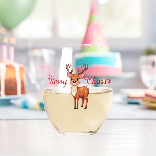 Cute reindeer Christmas Party ステムなしワイングラス (インサイチュ (バースデー))