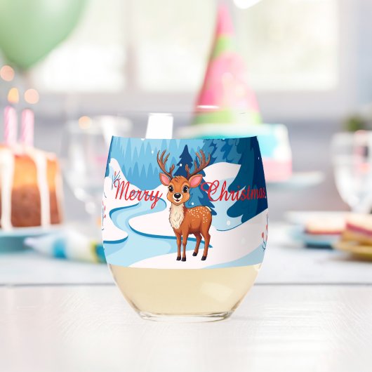 Cute reindeer Christmas Party ステムなしワイングラス (インサイチュ (バースデー))