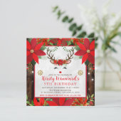 Cute Reindeer Christmas Poinsettia 5th Birthday 招待状 (スタンド正面)