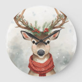 Cute Reindeer Christmas Round Wall Clock ラージ壁時計 (正面)