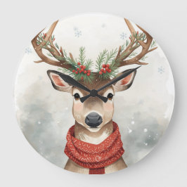 Cute Reindeer Christmas Round Wall Clock ラージ壁時計