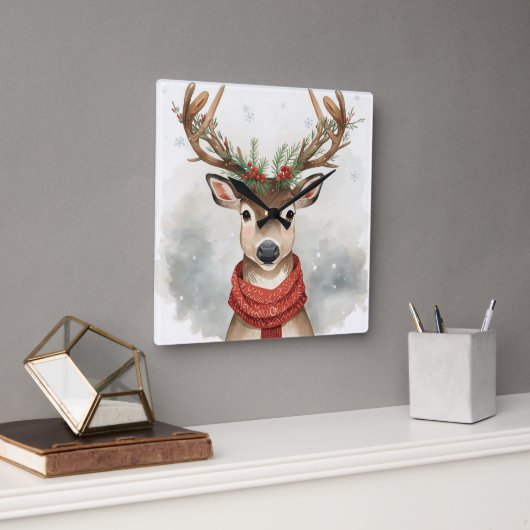 Cute Reindeer Christmas Wall Clock スクエア壁時計 (オフィス)