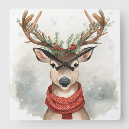 Cute Reindeer Christmas Wall Clock スクエア壁時計