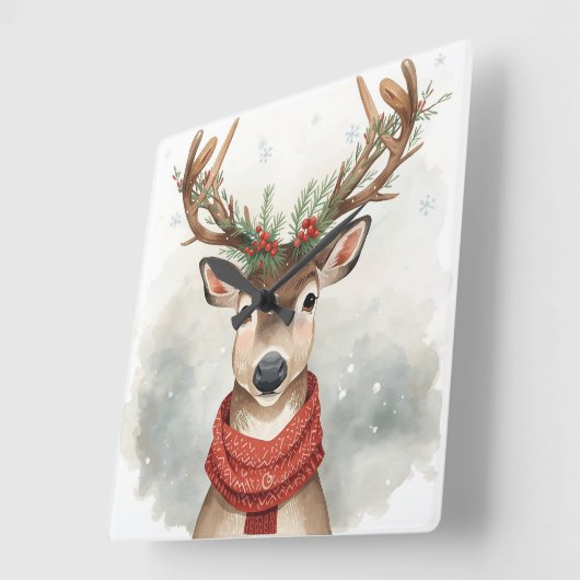 Cute Reindeer Christmas Wall Clock スクエア壁時計 (傾斜)