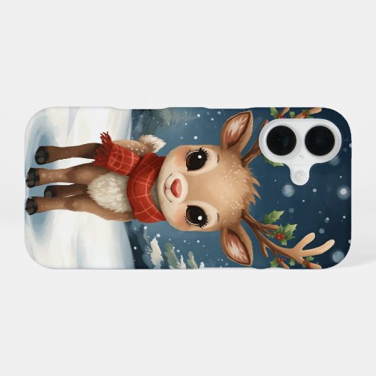 Cute reindeer christmas winter vibes  iPhone 16ケース (裏面横)