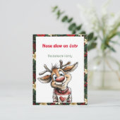 Cute reindeer christmas wish red retro Postcard シーズンカード (スタンド正面)
