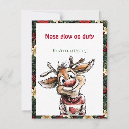 Cute reindeer christmas wish red retro Postcard シーズンカード (正面)