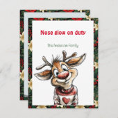 Cute reindeer christmas wish red retro Postcard シーズンカード (正面/裏面)
