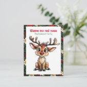 Cute reindeer christmas wish red retro Postcard シーズンカード (スタンド正面)