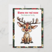 Cute reindeer christmas wish red retro Postcard シーズンカード (正面)