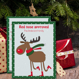 Cute reindeer christmas wish red retro Postcard シーズンカード