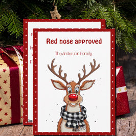 Cute reindeer christmas wish red retro Postcard シーズンカード