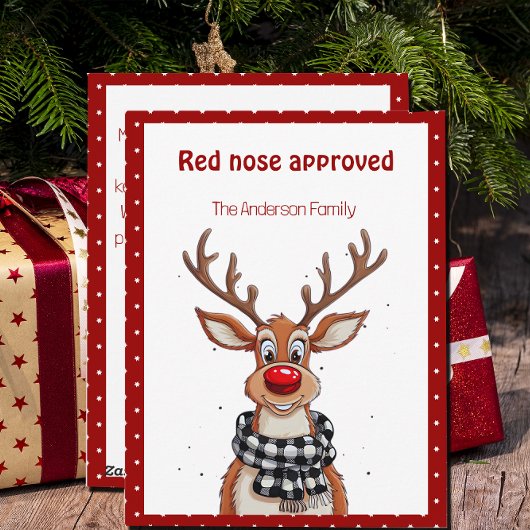 Cute reindeer christmas wish red retro Postcard シーズンカード