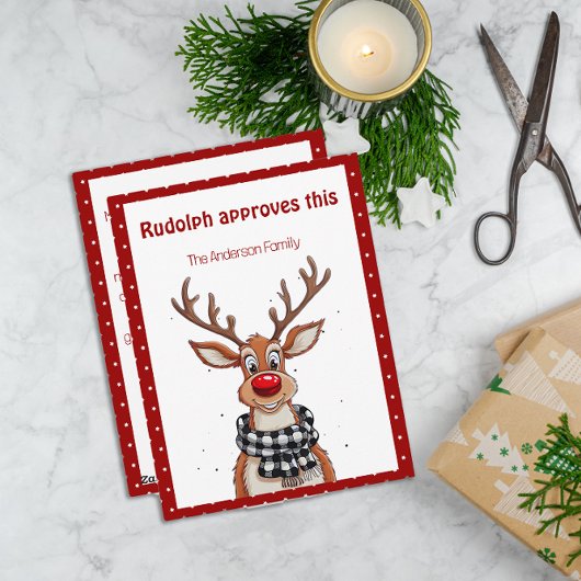 Cute reindeer christmas wish red retro Postcard シーズンカード