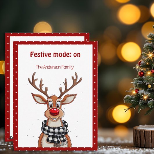 Cute reindeer christmas wish red retro Postcard シーズンカード